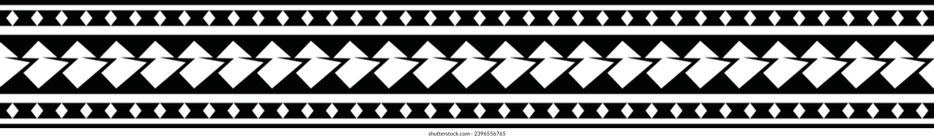 Polynesian tattoo design tribal border. Tribal design ethnic ornament maori band. Samoan Tattoo ribbon sleeve bracelet. Fabric seamless isolated hawaiian armband pattern on white background. 