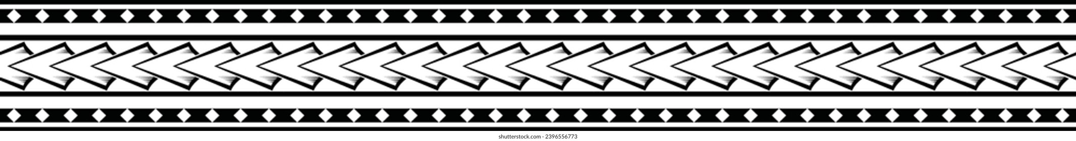 Polynesian tattoo design tribal border. Tribal design ethnic ornament maori band. Samoan Tattoo ribbon sleeve bracelet. Fabric seamless isolated hawaiian armband pattern on white background. 