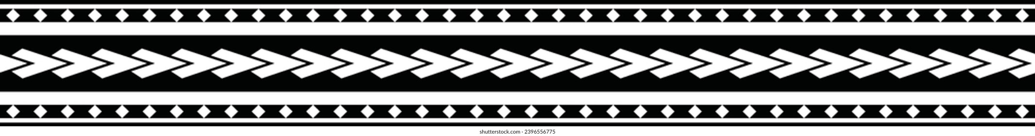 Polynesian tattoo design tribal border. Tribal design ethnic ornament maori band. Samoan Tattoo ribbon sleeve bracelet. Fabric seamless isolated hawaiian armband pattern on white background. 