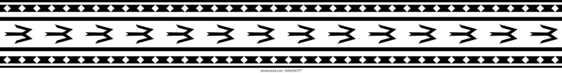 Polynesian tattoo design tribal border. Tribal design ethnic ornament maori band. Samoan Tattoo ribbon sleeve bracelet. Fabric seamless isolated hawaiian armband pattern on white background. 