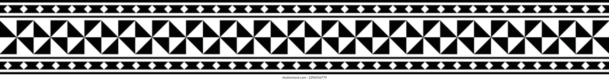 Polynesian tattoo design tribal border. Tribal design ethnic ornament maori band. Samoan Tattoo ribbon sleeve bracelet. Fabric seamless isolated hawaiian armband pattern on white background. 