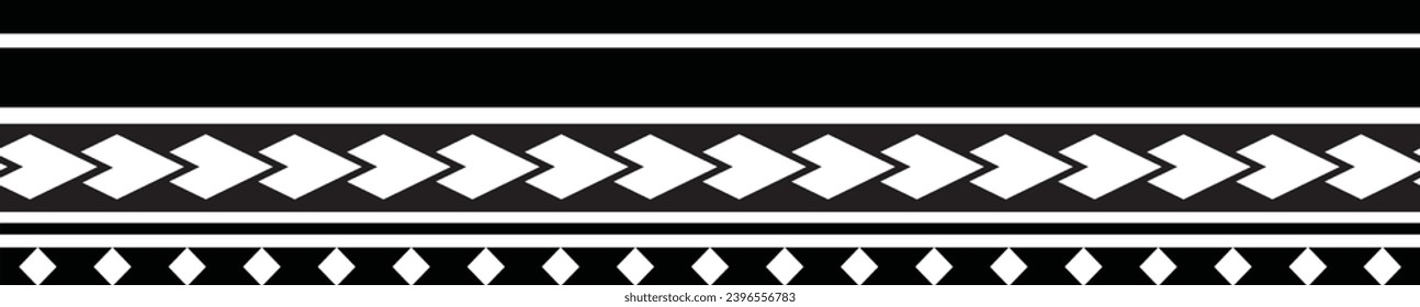 Polynesian tattoo design tribal border. Tribal design ethnic ornament maori band. Samoan Tattoo ribbon sleeve bracelet. Fabric seamless isolated hawaiian armband pattern on white background. 