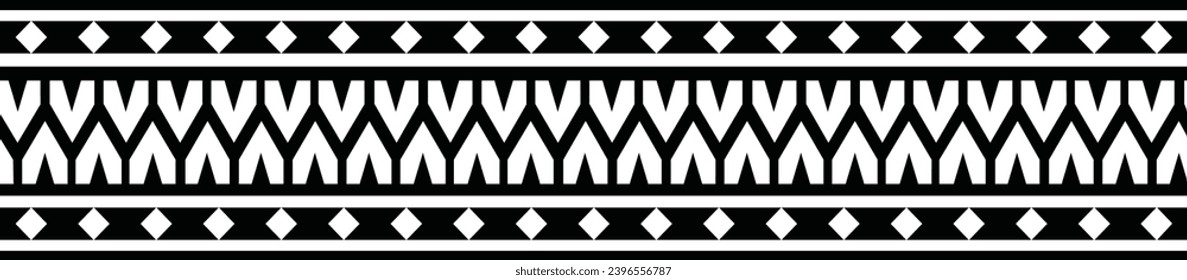 Polynesian tattoo design tribal border. Tribal design ethnic ornament maori band. Samoan Tattoo ribbon sleeve bracelet. Fabric seamless isolated hawaiian armband pattern on white background. 