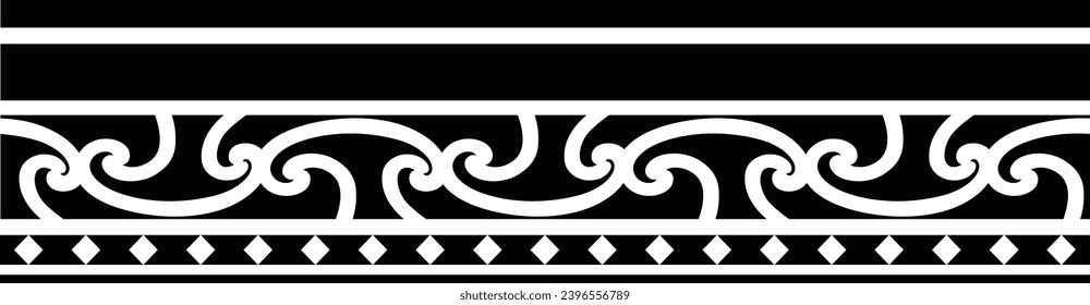 Polynesian tattoo design tribal border. Tribal design ethnic ornament maori band. Samoan Tattoo ribbon sleeve bracelet. Fabric seamless isolated hawaiian armband pattern on white background. 