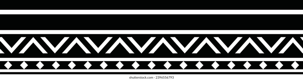 Polynesian tattoo design tribal border. Tribal design ethnic ornament maori band. Samoan Tattoo ribbon sleeve bracelet. Fabric seamless isolated hawaiian armband pattern on white background. 