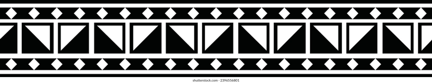 Polynesian tattoo design tribal border. Tribal design ethnic ornament maori band. Samoan Tattoo ribbon sleeve bracelet. Fabric seamless isolated hawaiian armband pattern on white background. 