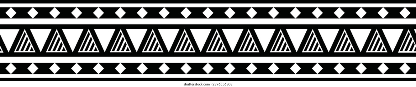 Polynesian tattoo design tribal border. Tribal design ethnic ornament maori band. Samoan Tattoo ribbon sleeve bracelet. Fabric seamless isolated hawaiian armband pattern on white background. 