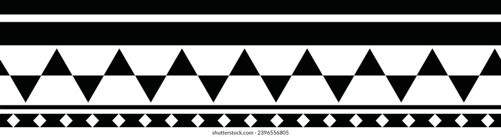 Polynesian tattoo design tribal border. Tribal design ethnic ornament maori band. Samoan Tattoo ribbon sleeve bracelet. Fabric seamless isolated hawaiian armband pattern on white background. 