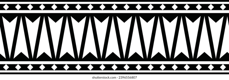 Polynesian tattoo design tribal border. Tribal design ethnic ornament maori band. Samoan Tattoo ribbon sleeve bracelet. Fabric seamless isolated hawaiian armband pattern on white background. 