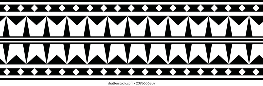 Polynesian tattoo design tribal border. Tribal design ethnic ornament maori band. Samoan Tattoo ribbon sleeve bracelet. Fabric seamless isolated hawaiian armband pattern on white background. 