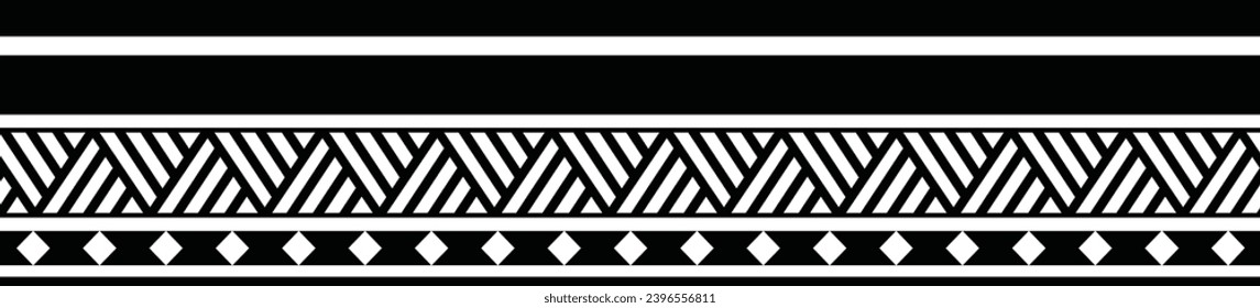 Polynesian tattoo design tribal border. Tribal design ethnic ornament maori band. Samoan Tattoo ribbon sleeve bracelet. Fabric seamless isolated hawaiian armband pattern on white background. 