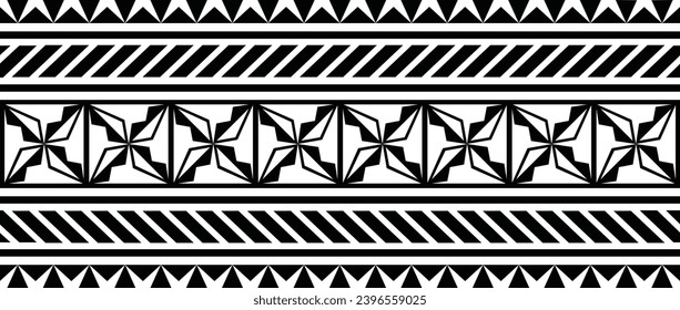 Polynesian tattoo design tribal border. Tribal design ethnic ornament maori band. Samoan Tattoo ribbon sleeve bracelet. Fabric seamless isolated hawaiian armband pattern on white background. 