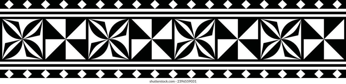 Polynesian tattoo design tribal border. Tribal design ethnic ornament maori band. Samoan Tattoo ribbon sleeve bracelet. Fabric seamless isolated hawaiian armband pattern on white background. 