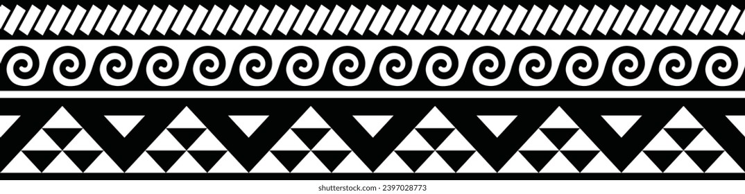 Polynesian tattoo design tribal border. Tribal design ethnic ornament maori band. Samoan Tattoo ribbon sleeve bracelet. Fabric seamless isolated hawaiian armband pattern on white background. 