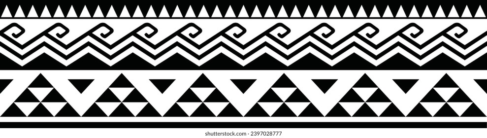 Polynesian tattoo design tribal border. Tribal design ethnic ornament maori band. Samoan Tattoo ribbon sleeve bracelet. Fabric seamless isolated hawaiian armband pattern on white background. 