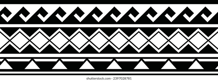 Polynesian tattoo design tribal border. Tribal design ethnic ornament maori band. Samoan Tattoo ribbon sleeve bracelet. Fabric seamless isolated hawaiian armband pattern on white background. 