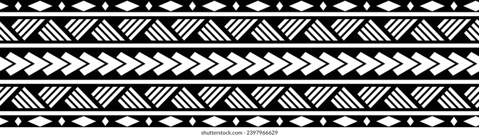 Polynesian tattoo design tribal border. Tribal design ethnic ornament maori band. Samoan Tattoo ribbon sleeve bracelet. Fabric seamless isolated hawaiian armband pattern on white background. 