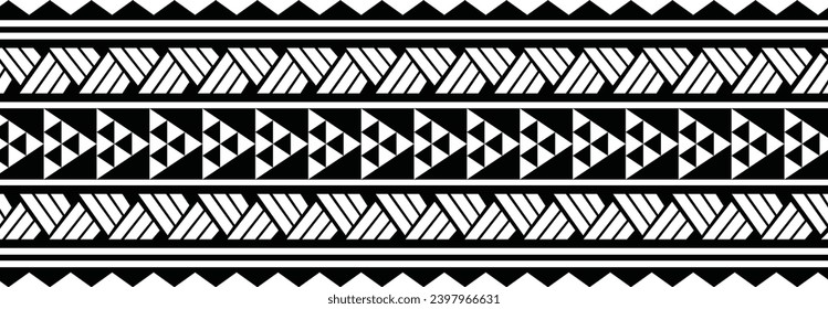 Polynesian tattoo design tribal border. Tribal design ethnic ornament maori band. Samoan Tattoo ribbon sleeve bracelet. Fabric seamless isolated hawaiian armband pattern on white background. 