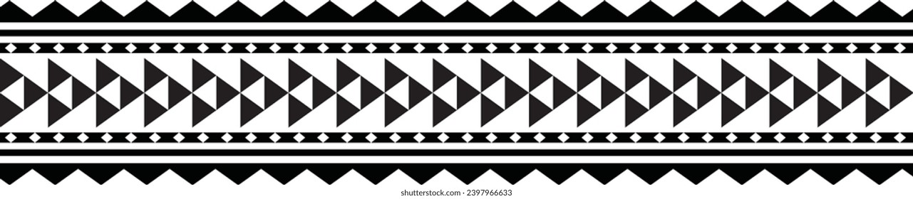 Polynesian tattoo design tribal border. Tribal design ethnic ornament maori band. Samoan Tattoo ribbon sleeve bracelet. Fabric seamless isolated hawaiian armband pattern on white background. 