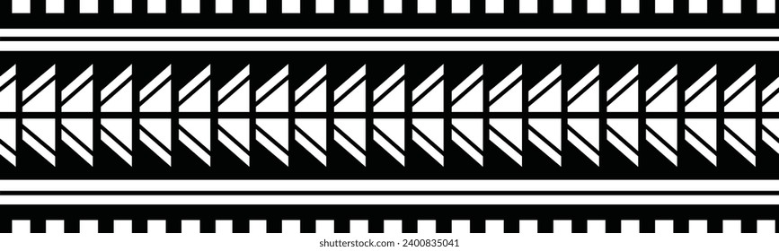 Polynesian tattoo design tribal border. Tribal design ethnic ornament maori band. Samoan Tattoo ribbon sleeve bracelet. Fabric seamless isolated hawaiian armband pattern on white background. 
