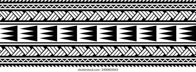 Polynesian tattoo design tribal border. Tribal design ethnic ornament maori band. Samoan Tattoo ribbon sleeve bracelet. Fabric seamless isolated hawaiian armband pattern on white background. 