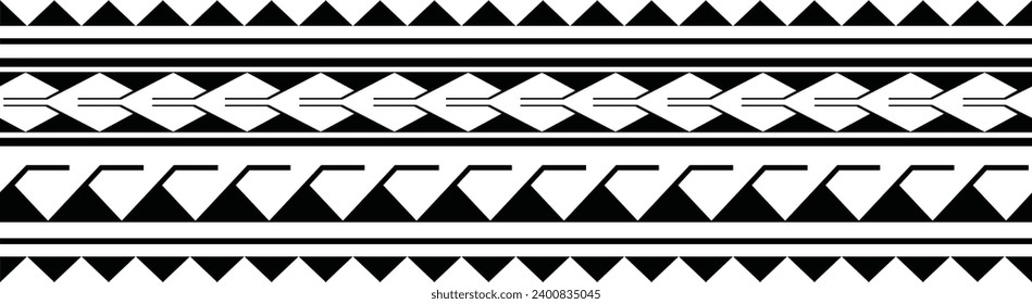 Polynesian tattoo design tribal border. Tribal design ethnic ornament maori band. Samoan Tattoo ribbon sleeve bracelet. Fabric seamless isolated hawaiian armband pattern on white background. 