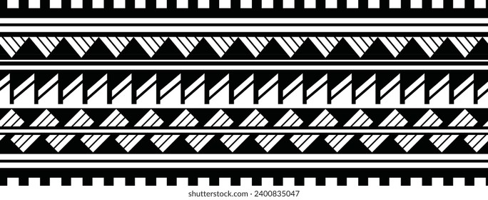 Polynesian tattoo design tribal border. Tribal design ethnic ornament maori band. Samoan Tattoo ribbon sleeve bracelet. Fabric seamless isolated hawaiian armband pattern on white background. 