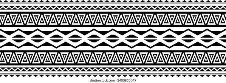 Polynesian tattoo design tribal border. Tribal design ethnic ornament maori band. Samoan Tattoo ribbon sleeve bracelet. Fabric seamless isolated hawaiian armband pattern on white background. 