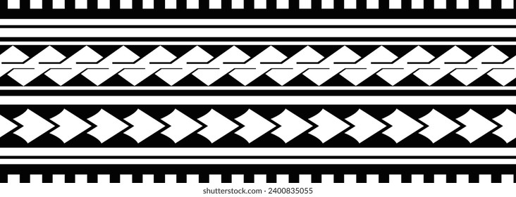 Polynesian tattoo design tribal border. Tribal design ethnic ornament maori band. Samoan Tattoo ribbon sleeve bracelet. Fabric seamless isolated hawaiian armband pattern on white background. 