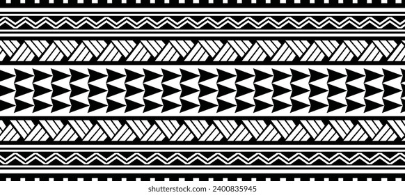 Polynesian tattoo design tribal border. Tribal design ethnic ornament maori band. Samoan Tattoo ribbon sleeve bracelet. Fabric seamless isolated hawaiian armband pattern on white background. 