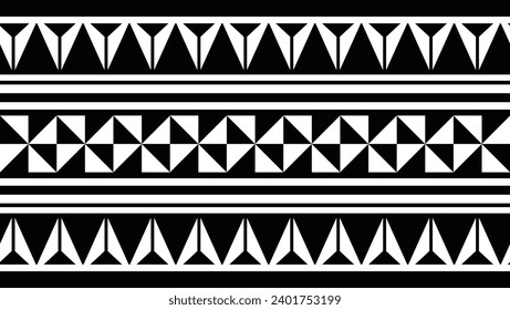 Polynesian tattoo design tribal border. Tribal design ethnic ornament maori band. Samoan Tattoo ribbon sleeve bracelet. Fabric seamless isolated hawaiian armband pattern on white background. 