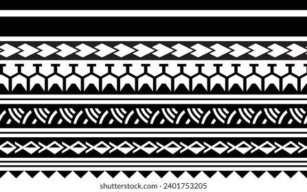 Polynesian tattoo design tribal border. Tribal design ethnic ornament maori band. Samoan Tattoo ribbon sleeve bracelet. Fabric seamless isolated hawaiian armband pattern on white background. 