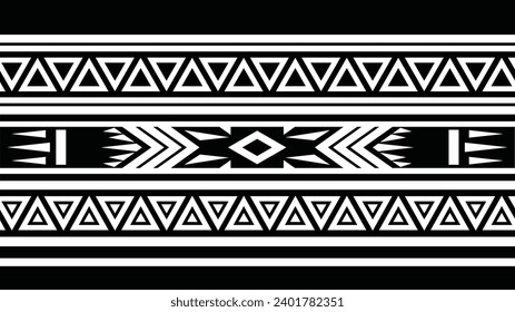 Polynesian tattoo design tribal border. Tribal design ethnic ornament maori band. Samoan Tattoo ribbon sleeve bracelet. Fabric seamless isolated hawaiian armband pattern on white background. 