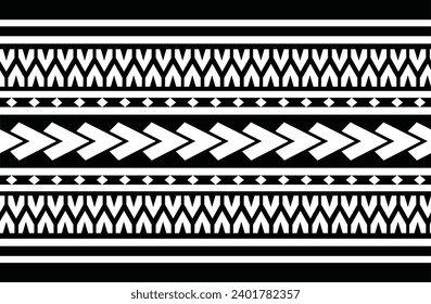 Polynesian tattoo design tribal border. Tribal design ethnic ornament maori band. Samoan Tattoo ribbon sleeve bracelet. Fabric seamless isolated hawaiian armband pattern on white background. 