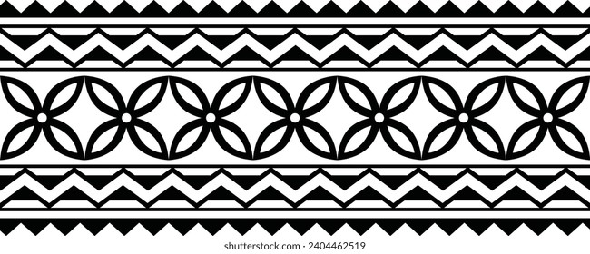Polynesian tattoo design tribal border. Tribal design ethnic ornament maori band. Samoan Tattoo ribbon sleeve bracelet. Fabric seamless isolated hawaiian armband pattern on white background. 