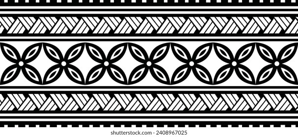 Polynesian tattoo design tribal border. Tribal design ethnic ornament maori band. Samoan Tattoo ribbon sleeve bracelet. Fabric seamless isolated hawaiian armband pattern on white background. 