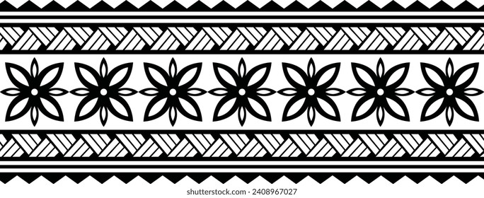 Polynesian tattoo design tribal border. Tribal design ethnic ornament maori band. Samoan Tattoo ribbon sleeve bracelet. Fabric seamless isolated hawaiian armband pattern on white background. 