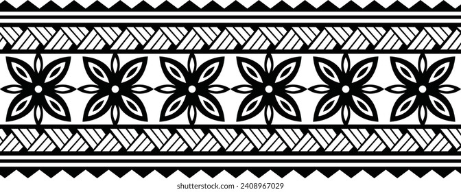 Polynesian tattoo design tribal border. Tribal design ethnic ornament maori band. Samoan Tattoo ribbon sleeve bracelet. Fabric seamless isolated hawaiian armband pattern on white background. 