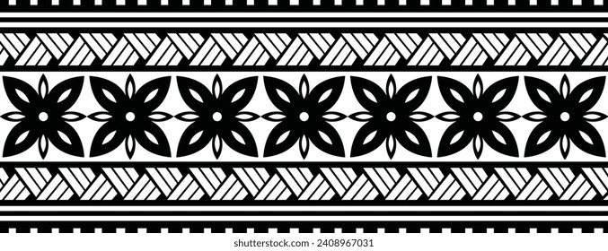 Polynesian tattoo design tribal border. Tribal design ethnic ornament maori band. Samoan Tattoo ribbon sleeve bracelet. Fabric seamless isolated hawaiian armband pattern on white background. 