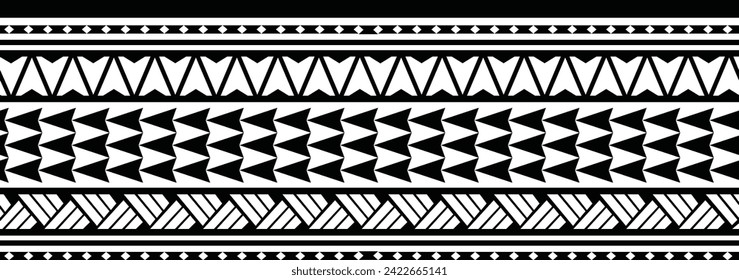 Polynesian tattoo design tribal border. Tribal design ethnic ornament maori band. Samoan Tattoo ribbon sleeve bracelet. Fabric seamless isolated hawaiian armband pattern on white background. 
