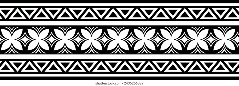 Polynesian tattoo design tribal border. Tribal design ethnic ornament maori band. Samoan Tattoo ribbon sleeve bracelet. Fabric seamless isolated hawaiian armband pattern on white background. 