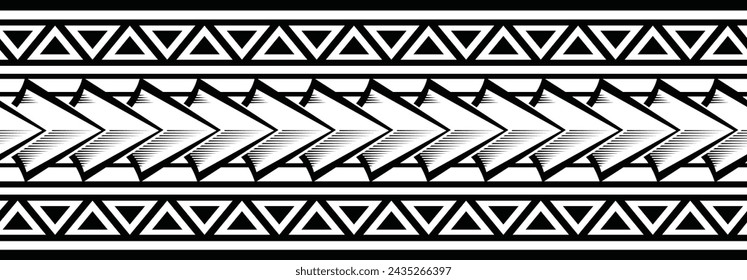 Polynesian tattoo design tribal border. Tribal design ethnic ornament maori band. Samoan Tattoo ribbon sleeve bracelet. Fabric seamless isolated hawaiian armband pattern on white background. 