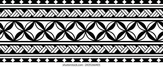 Polynesian tattoo design tribal border. Tribal design ethnic ornament maori band. Samoan Tattoo ribbon sleeve bracelet. Fabric seamless isolated hawaiian armband pattern on white background. 