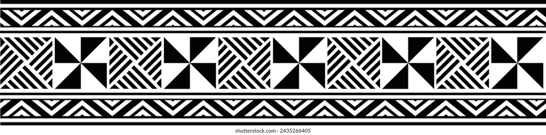 Polynesian tattoo design tribal border. Tribal design ethnic ornament maori band. Samoan Tattoo ribbon sleeve bracelet. Fabric seamless isolated hawaiian armband pattern on white background. 