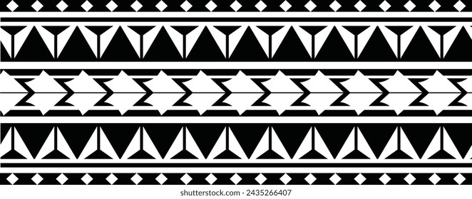 Polynesian tattoo design tribal border. Tribal design ethnic ornament maori band. Samoan Tattoo ribbon sleeve bracelet. Fabric seamless isolated hawaiian armband pattern on white background. 