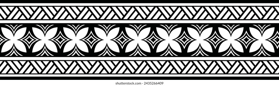Polynesian tattoo design tribal border. Tribal design ethnic ornament maori band. Samoan Tattoo ribbon sleeve bracelet. Fabric seamless isolated hawaiian armband pattern on white background. 