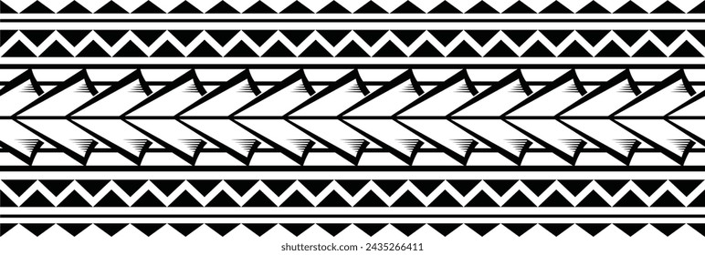 Polynesian tattoo design tribal border. Tribal design ethnic ornament maori band. Samoan Tattoo ribbon sleeve bracelet. Fabric seamless isolated hawaiian armband pattern on white background. 