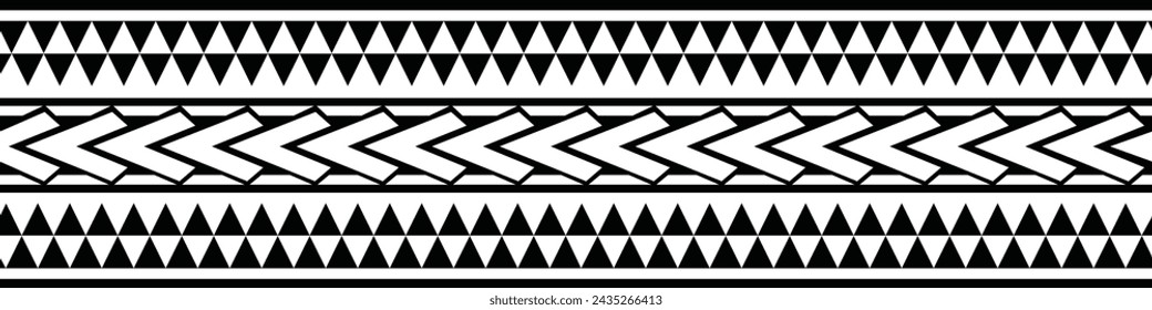 Polynesian tattoo design tribal border. Tribal design ethnic ornament maori band. Samoan Tattoo ribbon sleeve bracelet. Fabric seamless isolated hawaiian armband pattern on white background. 