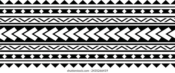 Polynesian tattoo design tribal border. Tribal design ethnic ornament maori band. Samoan Tattoo ribbon sleeve bracelet. Fabric seamless isolated hawaiian armband pattern on white background. 