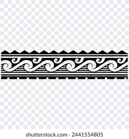 Polynesian tattoo design tribal border. Tribal design ethnic ornament maori band. Samoan Tattoo ribbon sleeve bracelet. Fabric seamless isolated hawaiian armband pattern on white background. 